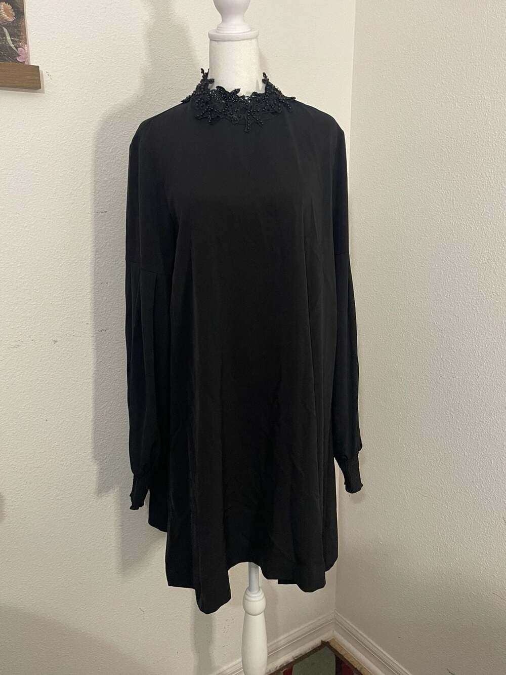 ABS Collection Black Embellished Mock Neck Long Sleeve Dress Medium